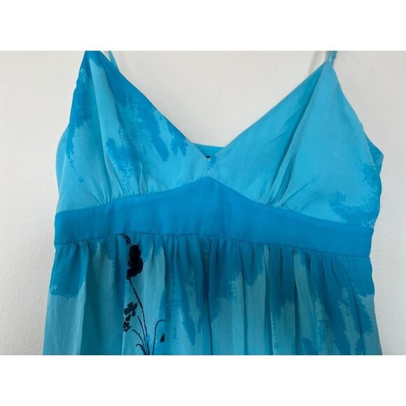 BCBG Y2K Silk Blue Floral Baby Doll Dress Size 6 - Picture 7 of 12